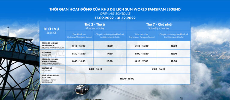 OPENING SCHEDULE FROM 17.09.2022 TO 31.12.2022
