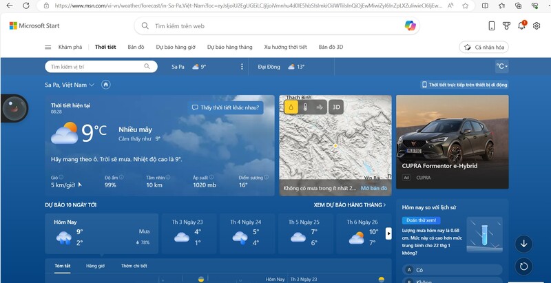 Theo dõi thời tiết Sa Pa trên máy tính qua website dự báo