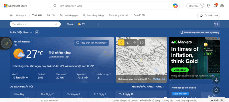 Bạn có thể kiểm tra dự báo thời tiết Sa Pa dịp 30/4 thông qua website MSN trên máy tính