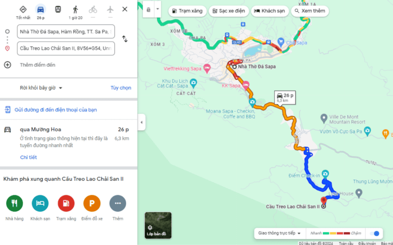 Bản đồ đường đi từ tỉnh lộ 152 - Lao Chải đến Ý Linh Hồ
