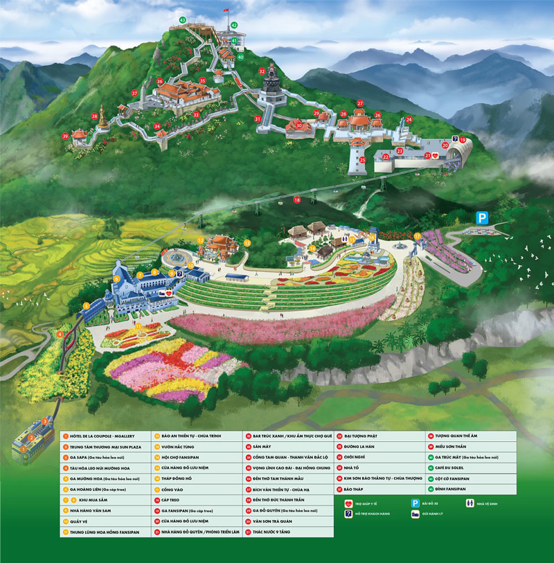 Toàn cảnh đỉnh Fansipan qua bản đồ khu du lịch Sun World Fansipan Legend