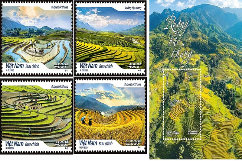 Bộ tem “Ruộng bậc thang” bao gồm 4 mẫu và 1 blốc